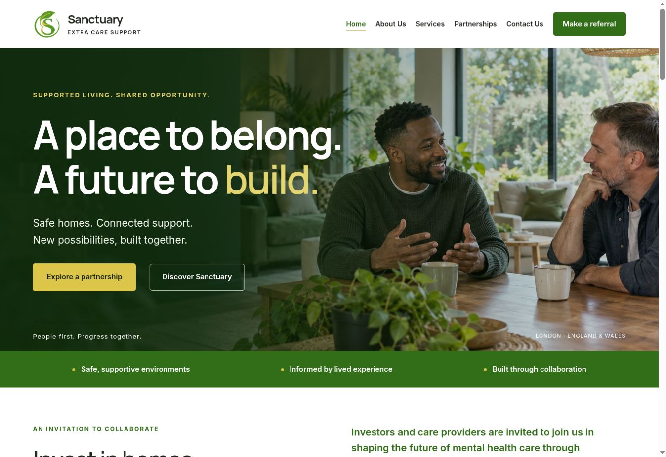 Sanctuary Extra Care Support homepage